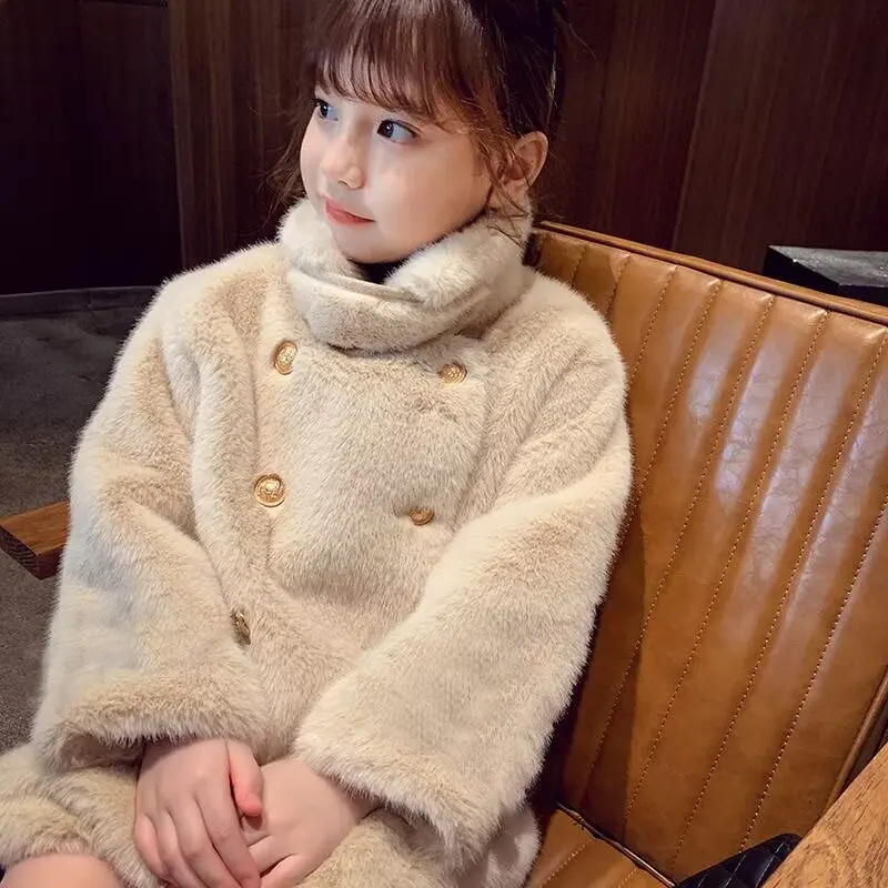 Imitation Mink Velvet Jackets Girls 2024 Autumn Winter New Loose White Casual Sweater Coat kids Jacket