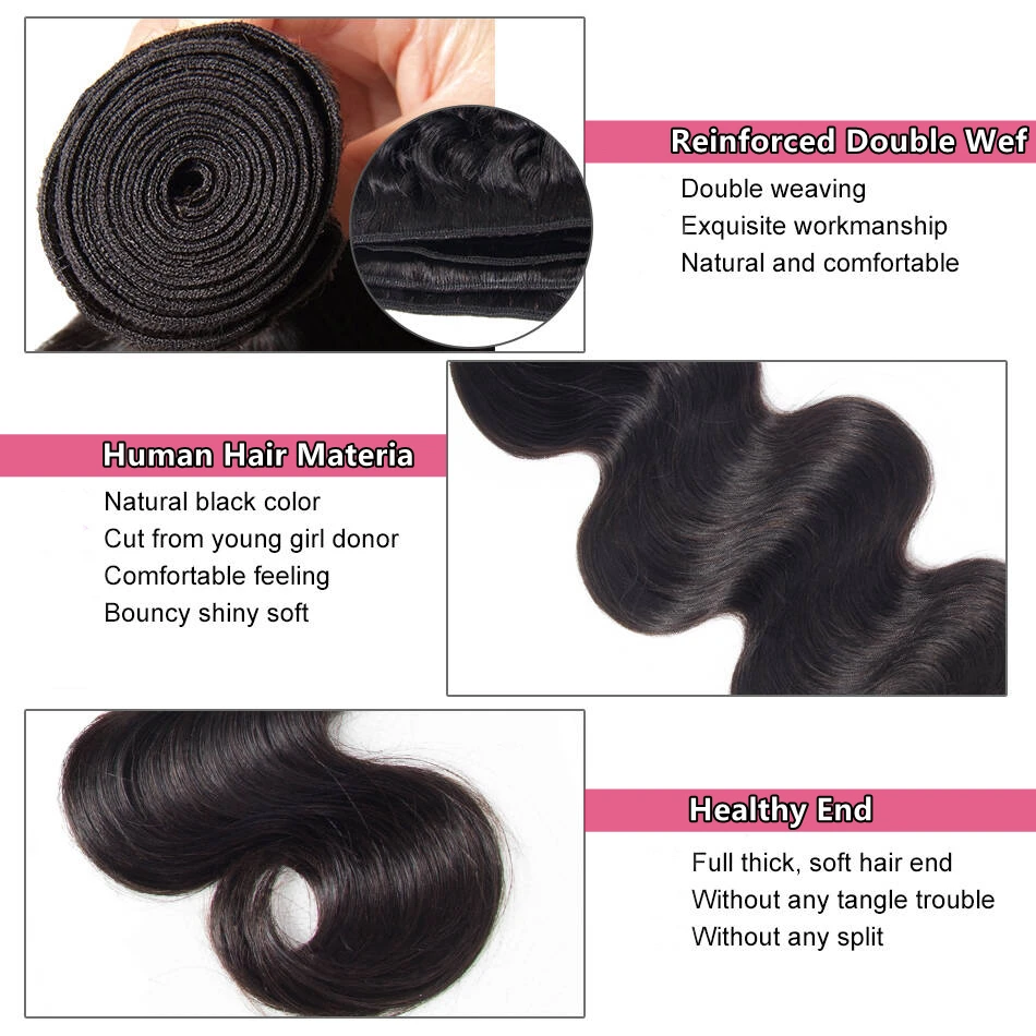 Human Hair Bundles With Closure 4x4 Remy Hair Closure Body Wave 8-30 Inch Natural Color 2/3 Bundles 10A Hair Extension Brazilian