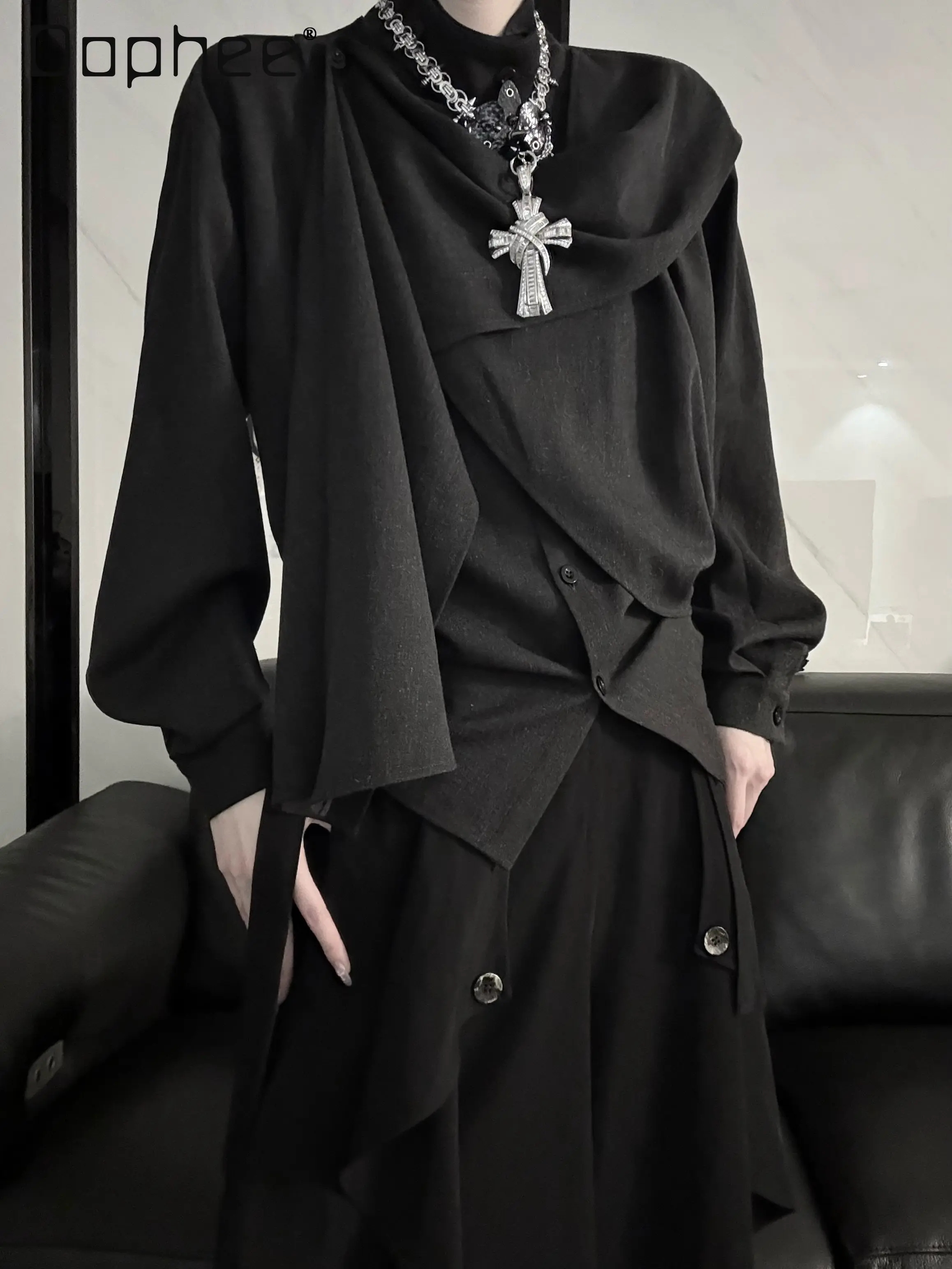 

Весенне-осенняя элитная мужская рубашка в стиле ретро в стиле пэчворк нестандартной формы, бежевая, черная, свободная повседневная повседневная рубашка с длинным рукавом