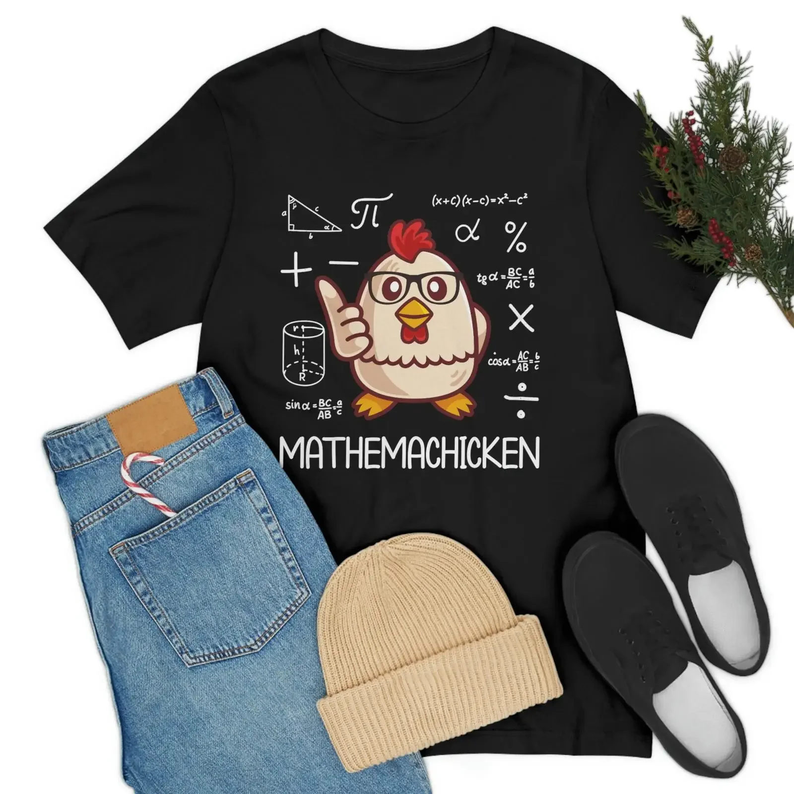 Mathemachicken Funny Math Pun T Shirt Cute Animal for Lover Teacher Humor Joke Mathematician  vintage Washed Unisex Casual