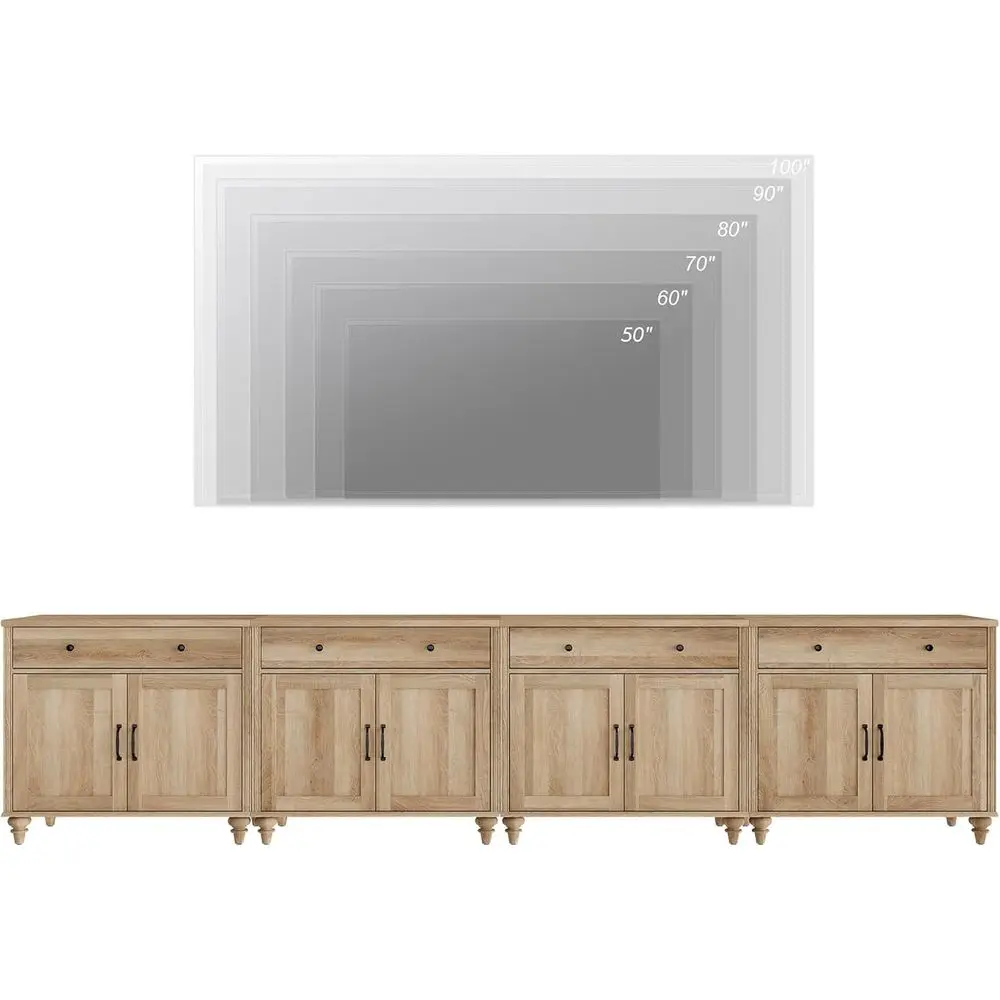 Eiken grote keukenopbergkast met 8 deuren en 4 lades en koffiebar, geschikt voor eetkamer, 134