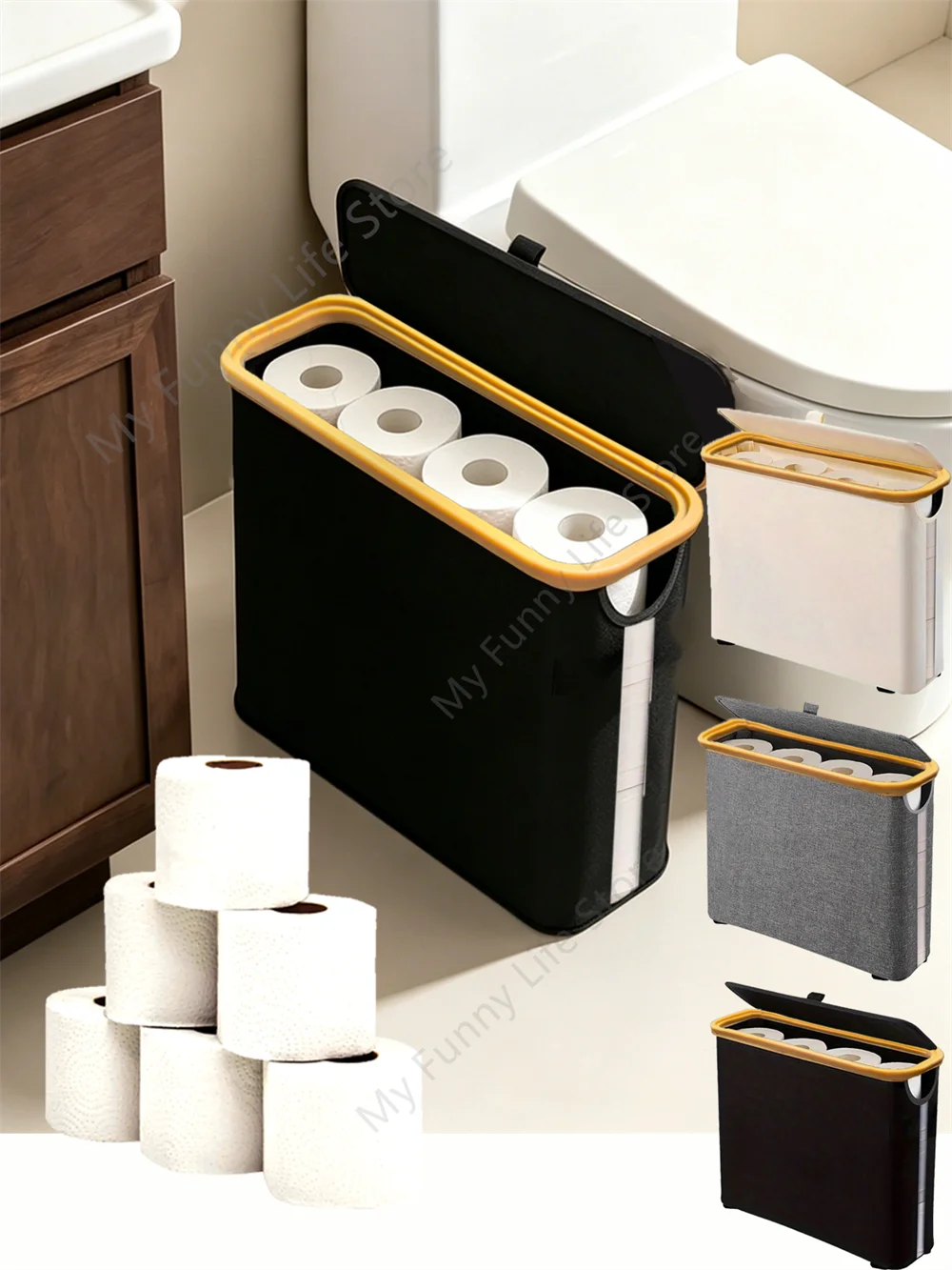1 Cesto de Armazenamento, Prateleira de Armazenamento, Suporte Grande para Papel, 12 Rolos de Papel Higiênico, Suporte de Armazenamento com Tampa, Caixa para Papel Higiênico