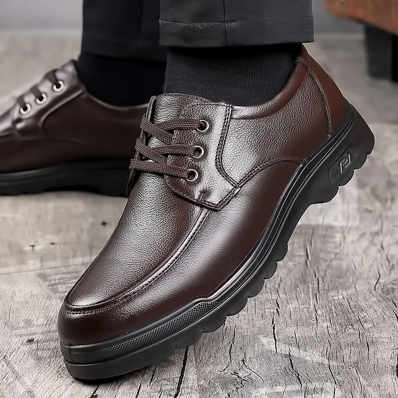 Cowhide Men Shoes Men Business Casual Leather Shoes Men Fashion Breathable Shoes British Casual Lace Up Single Leather Shoes