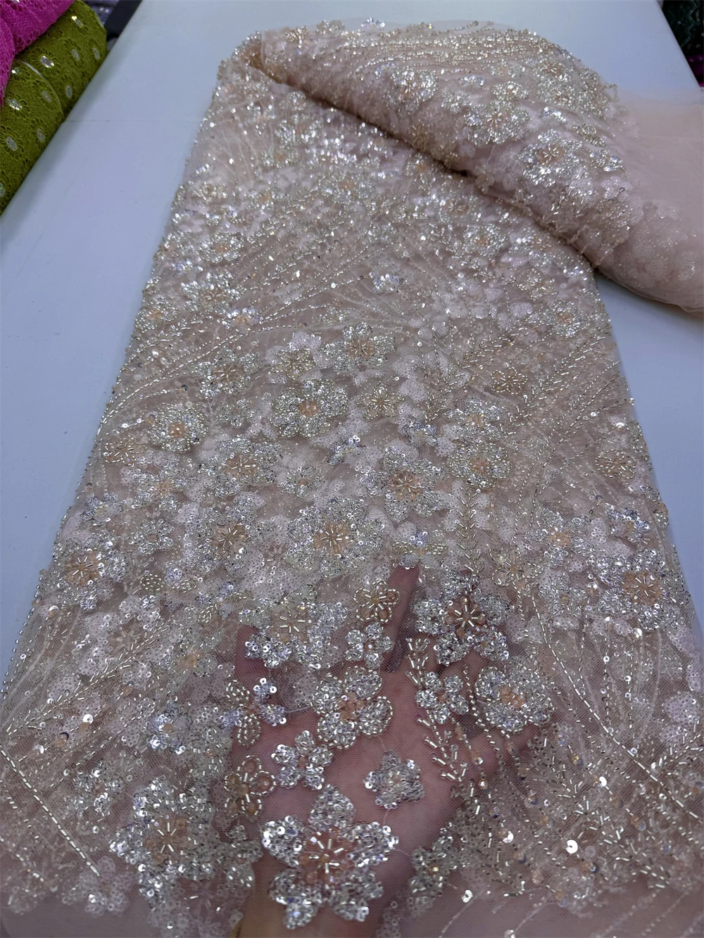 African Nigerian Tulle Lace Fabric, Sequins Sewing, Guipure Beads, Stone Embroidery Dresses, High Quality, 2024 5Yards, jy388