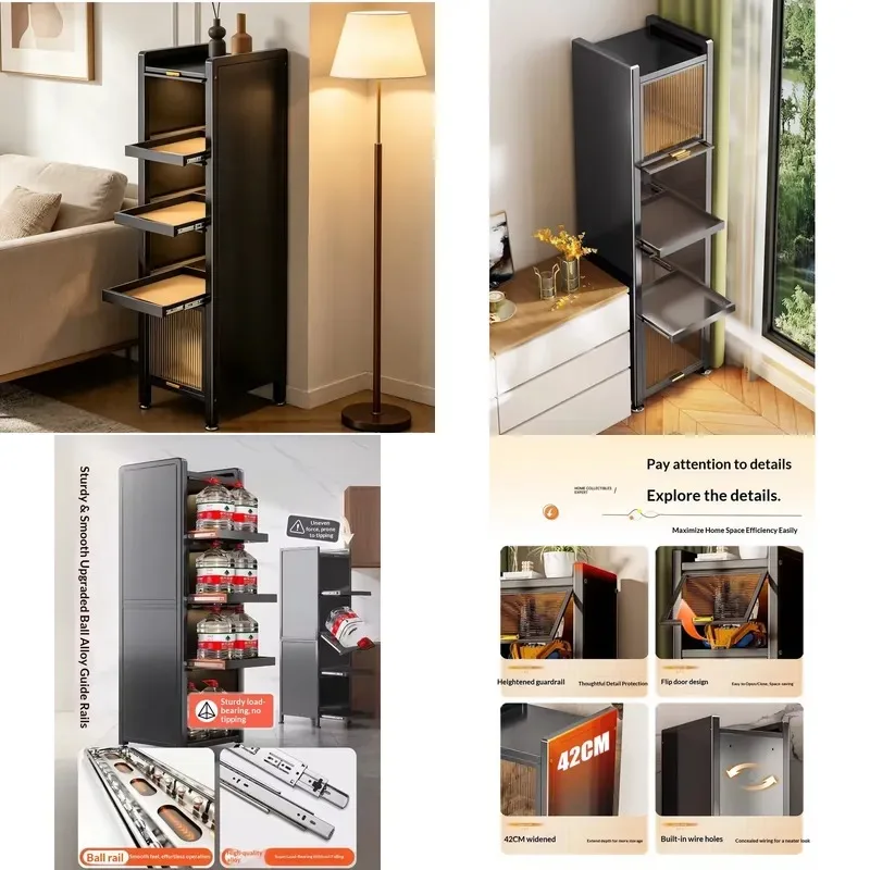 5 Layer Slim Metal Storage Rack Pull Out Drawers Narrow Space Organizer For Living Room Independent Locker Cabinet