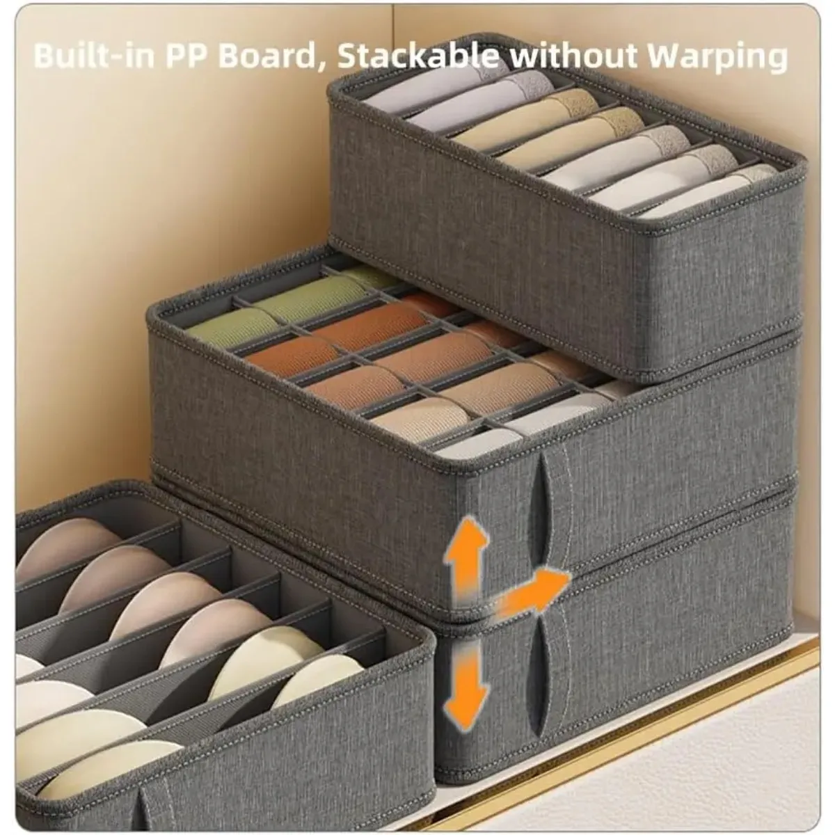 Schubladenförmige Stoff-Aufbewahrungsboxen, Faltbare Schrank-Organizer für Socken, Unterwäsche, Krawatten und Gürtel – Detail 4