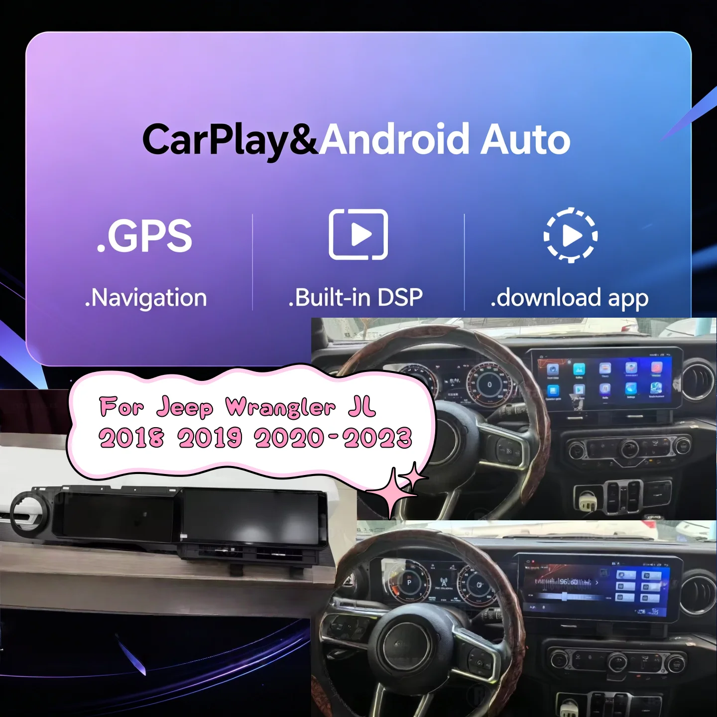 

Двухэкранный 12.3-дюймовый Android-радиоприемник с CarPlay для Jeep Wrangler JL 2018-2023, GPS-мультимедийный стереоплеер, головное устройство