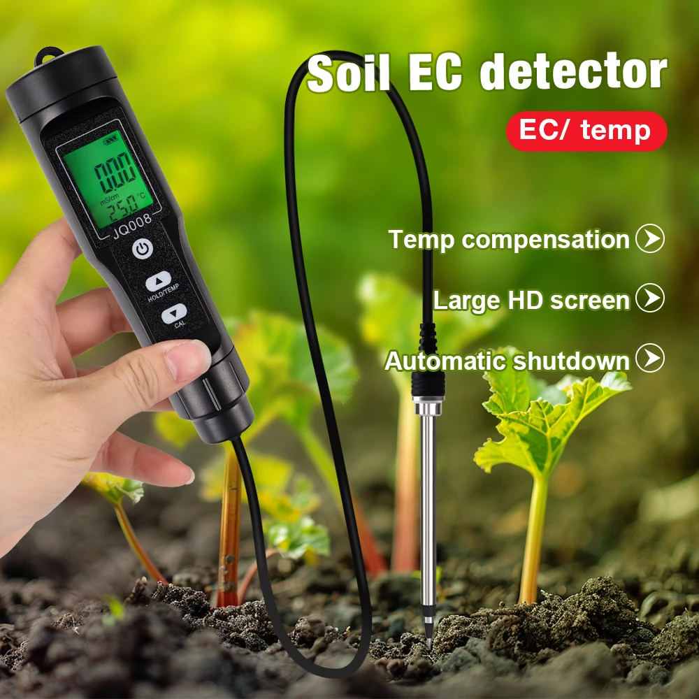 

LCD Display Soil EC and Temperature Meter Handheld Soil Tester 0.00~10.00mS/cm Conductivity Detector Soil EC Monitor for Garden