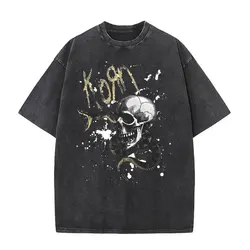 Washed Vintage Rock Band Korn Metal Music T-shirt Serpent Skeleton Graphic T Shirts Men Hip Hop T-shirts Male Oversized Tshirt