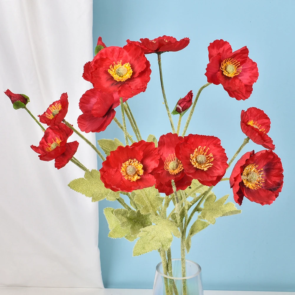 1PC 4 Heads Artificial Bouquet Simulation Poppies Fake Silk Flower For Home Wedding Party Decoration