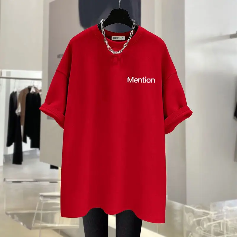 

Women's Fashion Letter Short Sleeve T-shirt Summer New Loose Simple Versatile O-neck Cotton Pullover Lady Basics Top Tee M-6XL