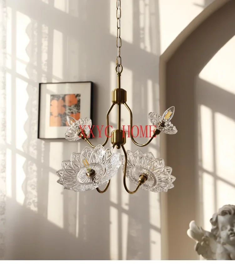 American Simple Butterfly Glass Chandelier 4-Head Dining Room Bedroom Cloakroom French Designer Lamps