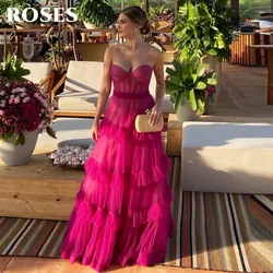 ROSES Fuschia Ballkleider mit abgestuften Rüschen, Tüll, herzförmig, ärmellos, mit Falten, gerüscht, saudi-arabisches Abend-Partykleid, individuell gestaltet