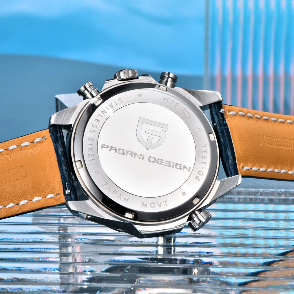 2025 جديد PAGANI ساعة بتصميم ساعة كوارتز فاخرة للرجال مضيئة الحافة الجلدية Vk64 حركة 100 متر مقاوم للماء كرونوغراف رياضي