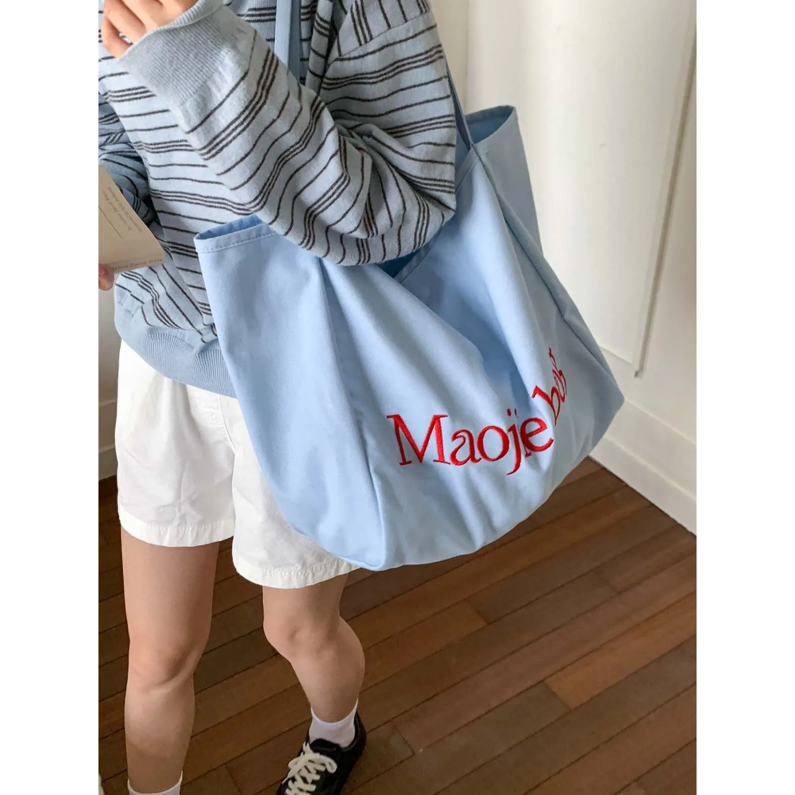 

College style letter canvas bag for women 2025 new trendy Korean version tote bag casual large capacity shopping bag