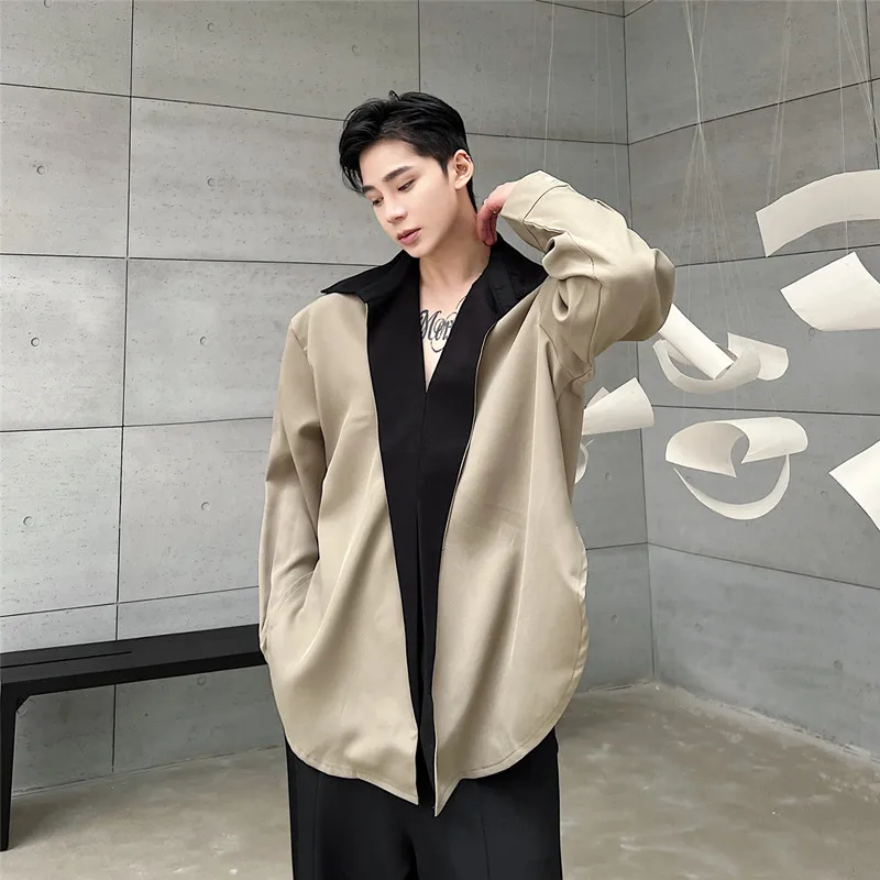 

Retro Japanese Sle Men's Long Sve Loose Fit irt Color Blo Design Casual Faionable Youthful Trendy Loose irt