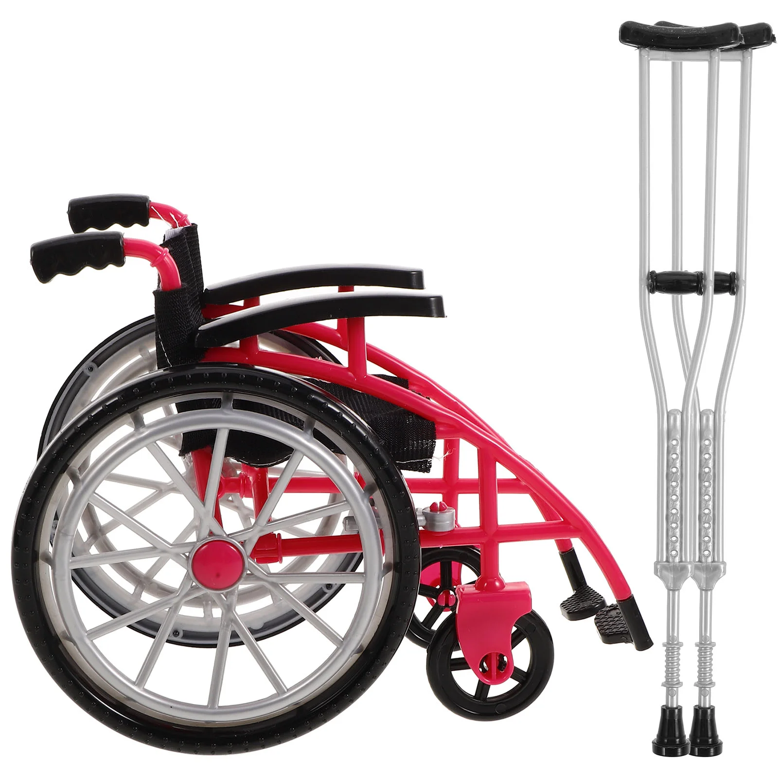 

Mini Toys Decorative Crutch Decorate House Supply Miniature Wheelchair Rosy Realistic Playset Adorable Model