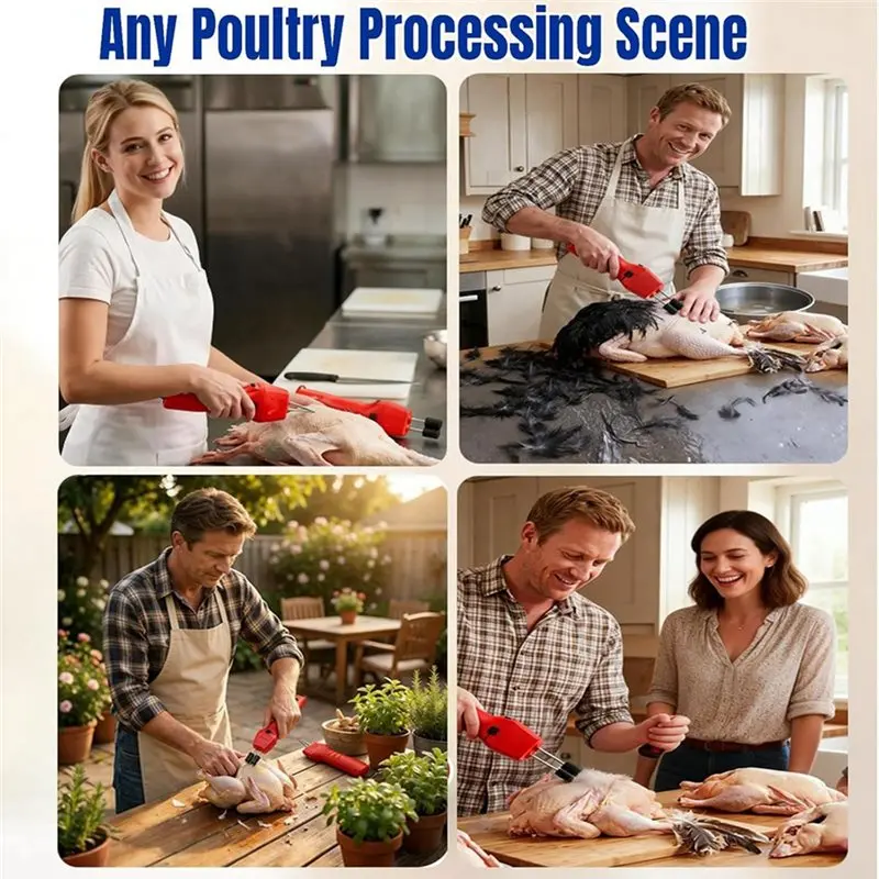 A02F-Dual Head Electric Poultry Plucker Cordless Rechargeable Chicken Defeather Machine Quick Swap EU Plug