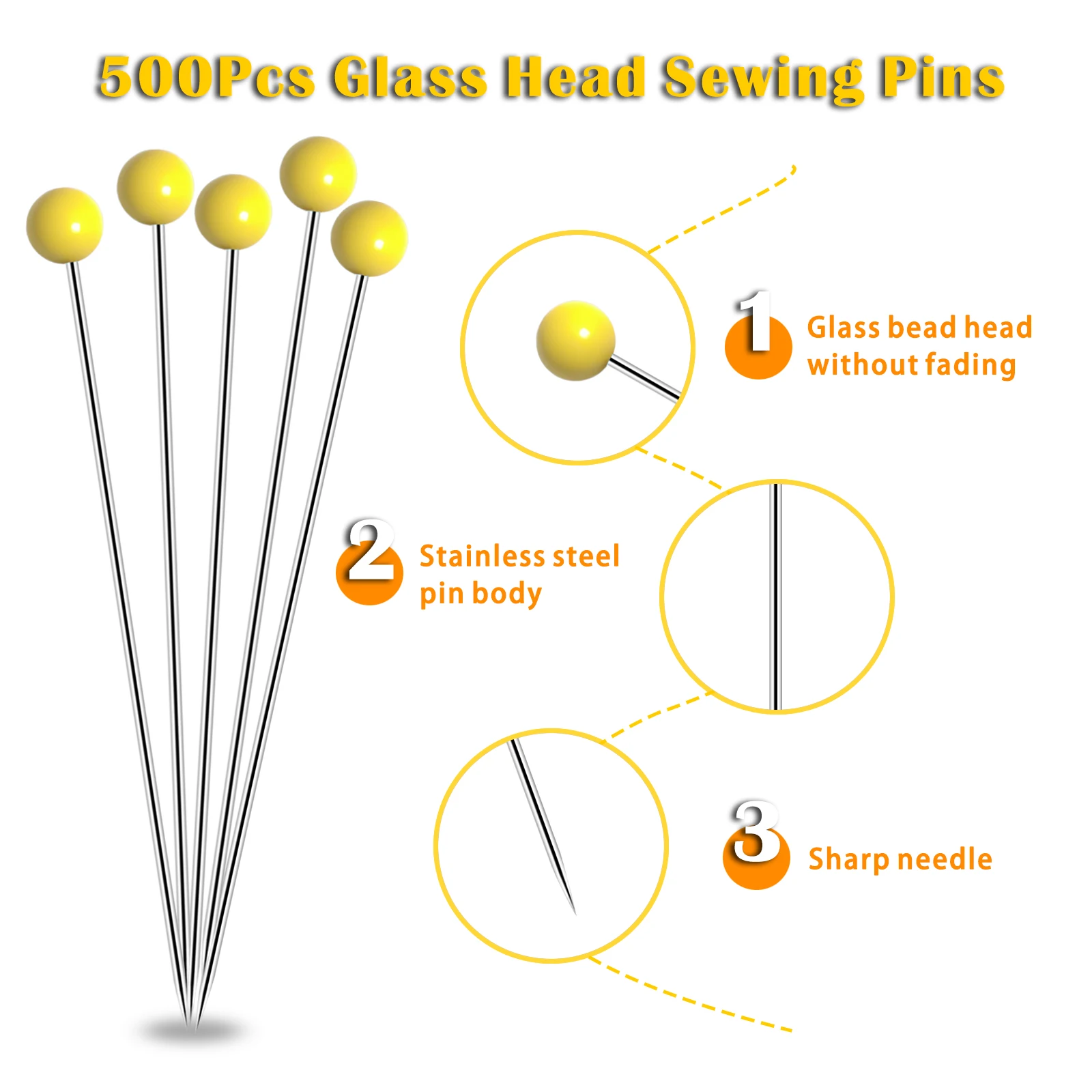 500Pcs Quilting Pins 1.75 Inch Straight Pins Round Head Needles Stitch Straight Push Dressmaker Pins for DIY Sewing Positioning