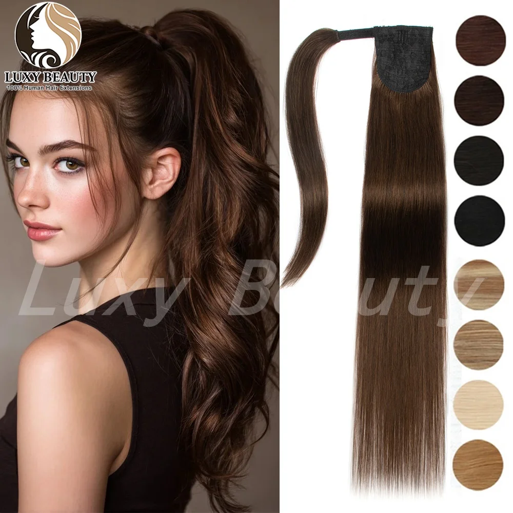 Brown Straight Clip in Hair Ponytail Extensions Human Hair Wrap Around Hairpiece Natural Black Blonde Clip ins High Ponytail