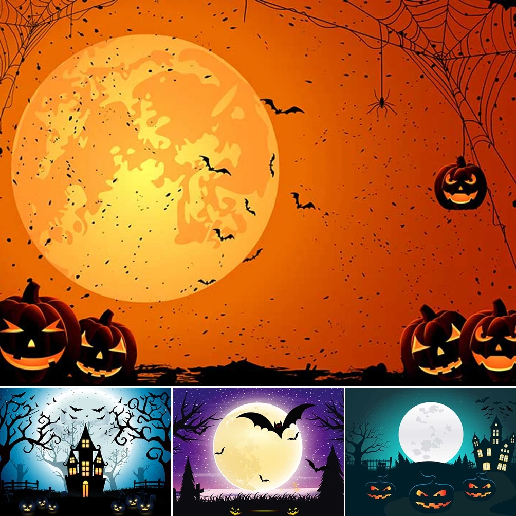 

MOON.QG Creppy Halloween Photography Backdrop Ancient Castle Full Moon Pumpkin Lanterns Backgrounds For Photographs Photozone
