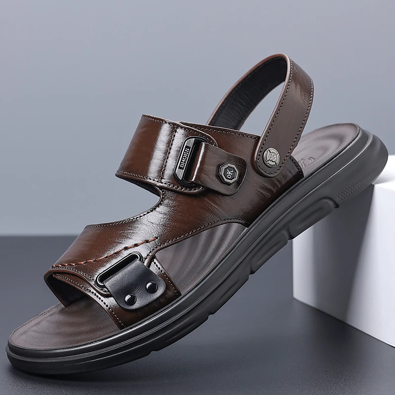 Men's Adjustable Strap Sandals with Dual Buckle Closure for Casual Summer Wear, Lightweight Comfortable Design with Stitched Det