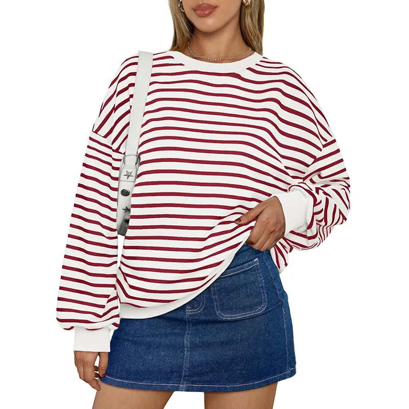 Women's Clothing Autumn and Winter New Explosive Loose Casual Striped Bathroom