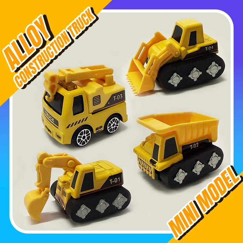 4PCS/Set Children's mini model toy alloy truck, construction truck, Fire truck, Police car, hand-propelled gliding, boy's gift