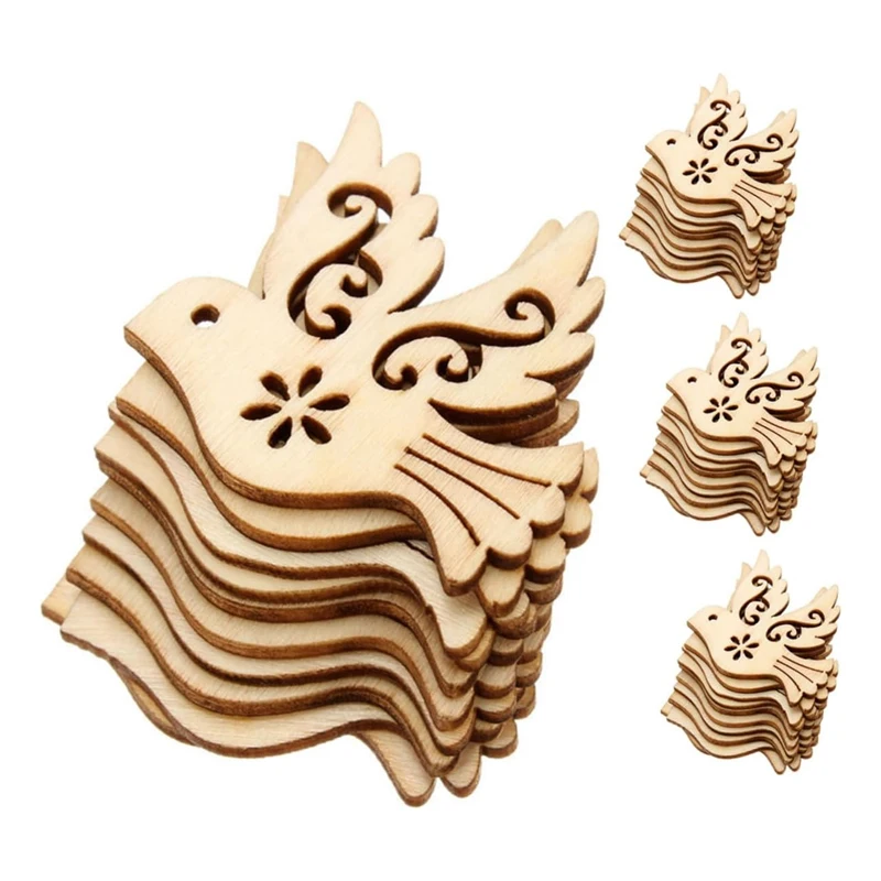 10pcs Unfinished Wooden Mini Small Tiny Wooden Embellishments, Scrapbooking Shapes for Christmas Wedding Party DIY Crafts