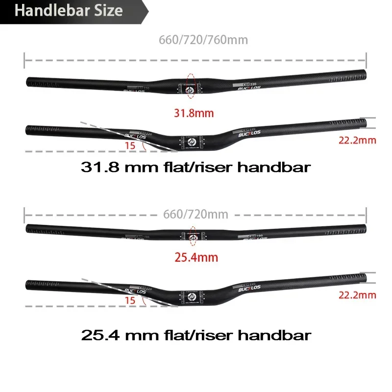 BUCKLOS Carbon MTB Handlebar Matte 25.4/31.8mm Bicycle Handle Bar Riser Flat 660mm 720mm 760mm Durable Bicycle Bar Bike Part