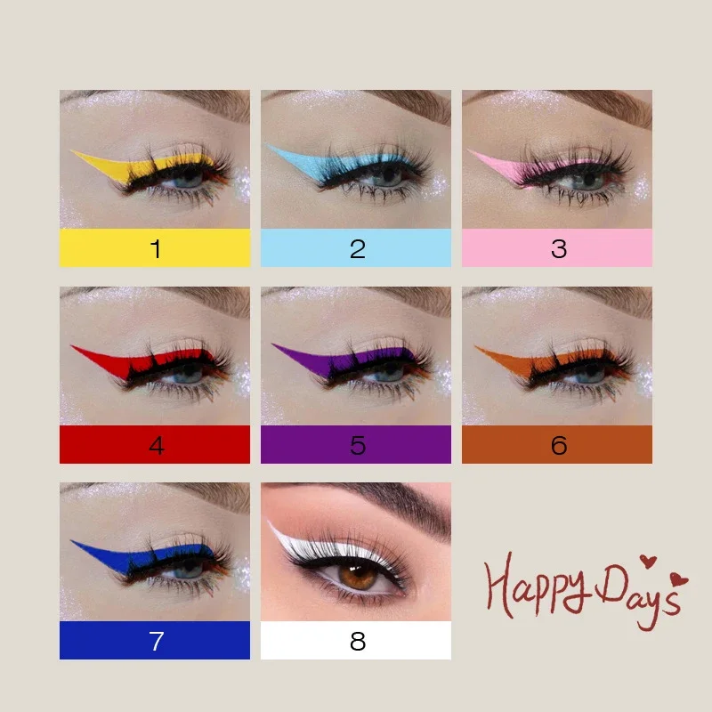 8 Kleuren Zwarte Vloeibare Eyeliner Waterdichte Eyeliner Potlood Langdurige Vloeibare Eyeliner Pen Snel Droog Geen Bloeiende Cosmetica-Tool