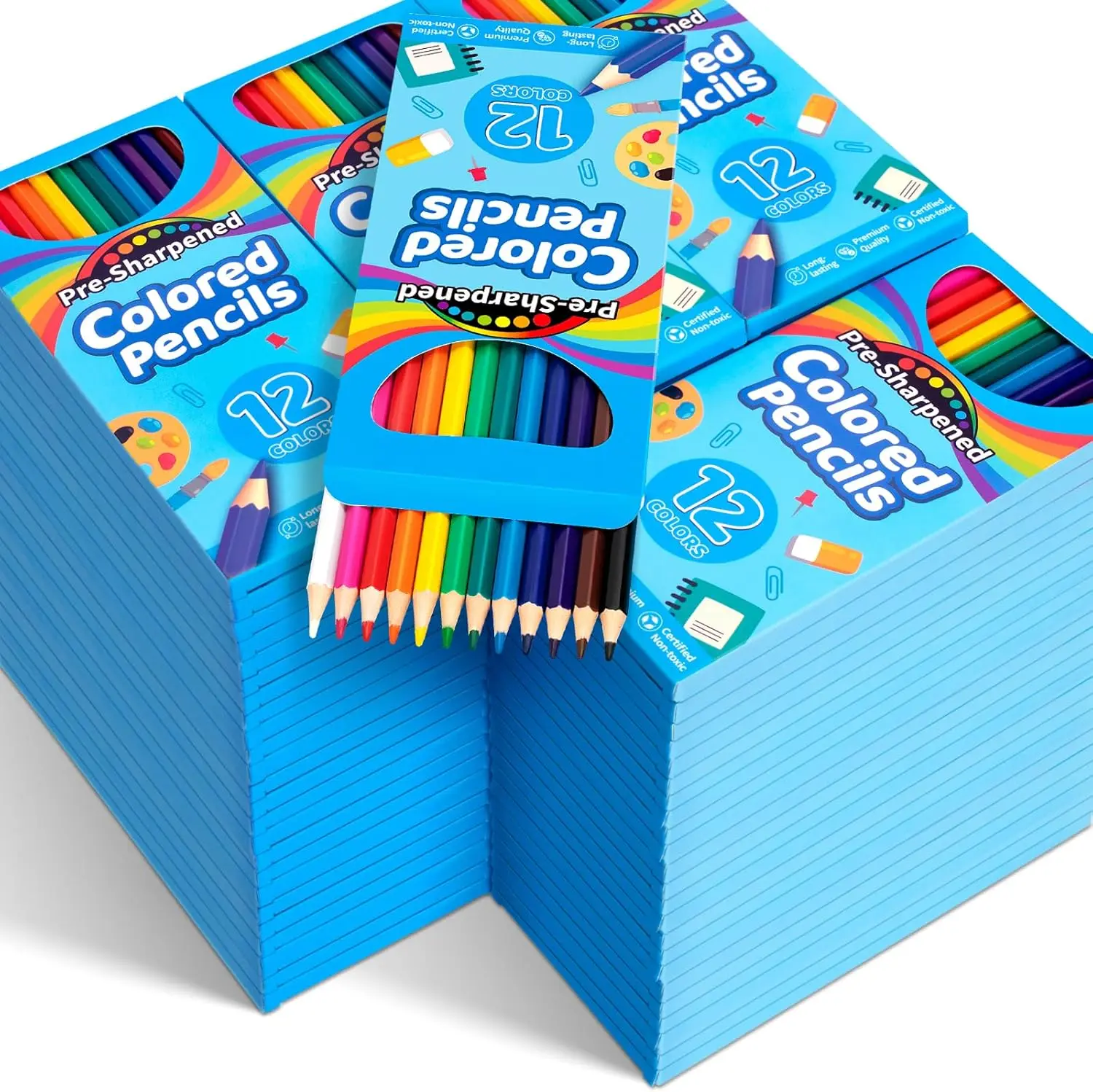1152 Bulk Colored Pencils, 96 Packs of 12 Pre-Sharpened Colors for Kids & Adults, Art Supplies