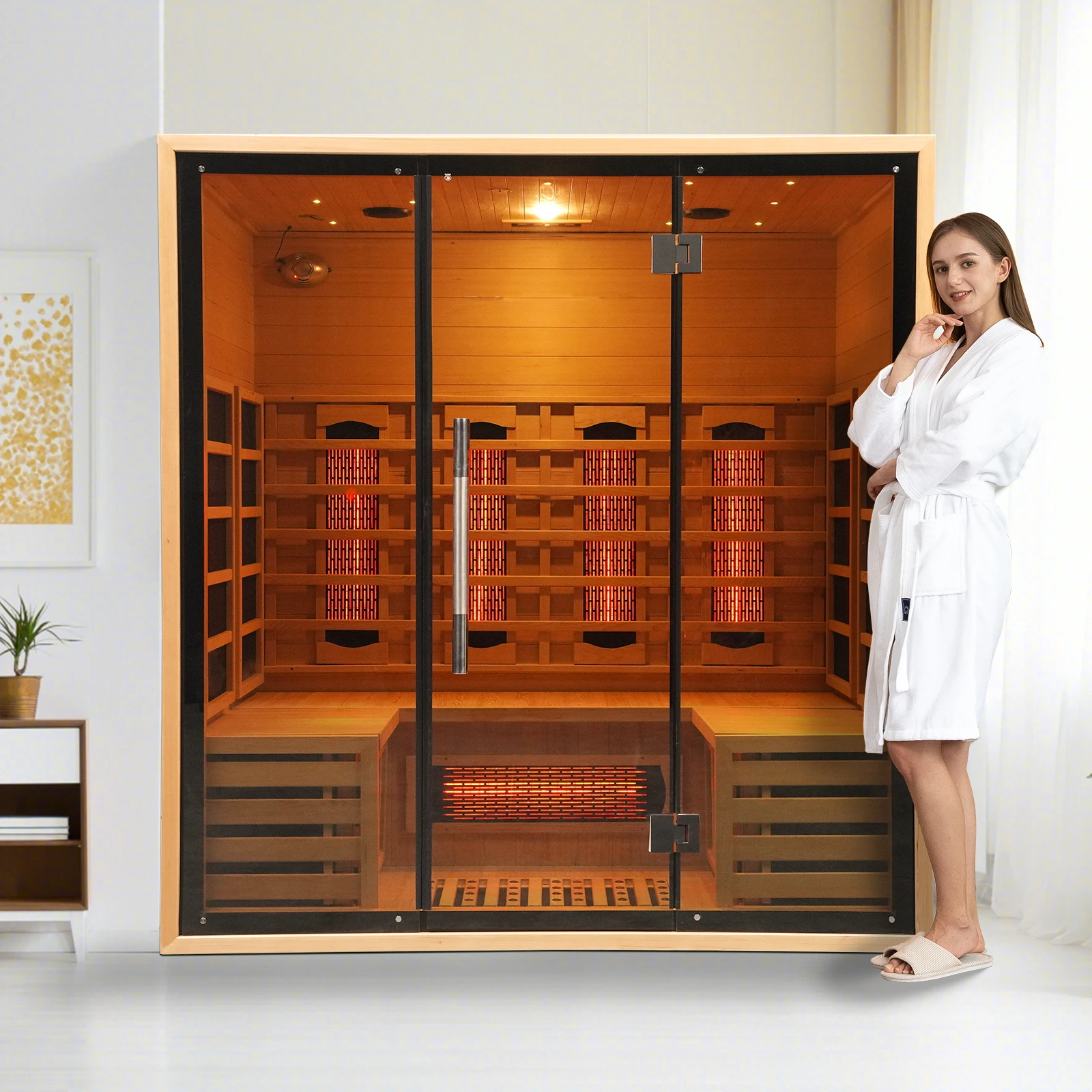 Luxury Popular Home Sauna Wooden Portable Infrared Heater Ozone Far Infrared Sauna For 4 Persons
