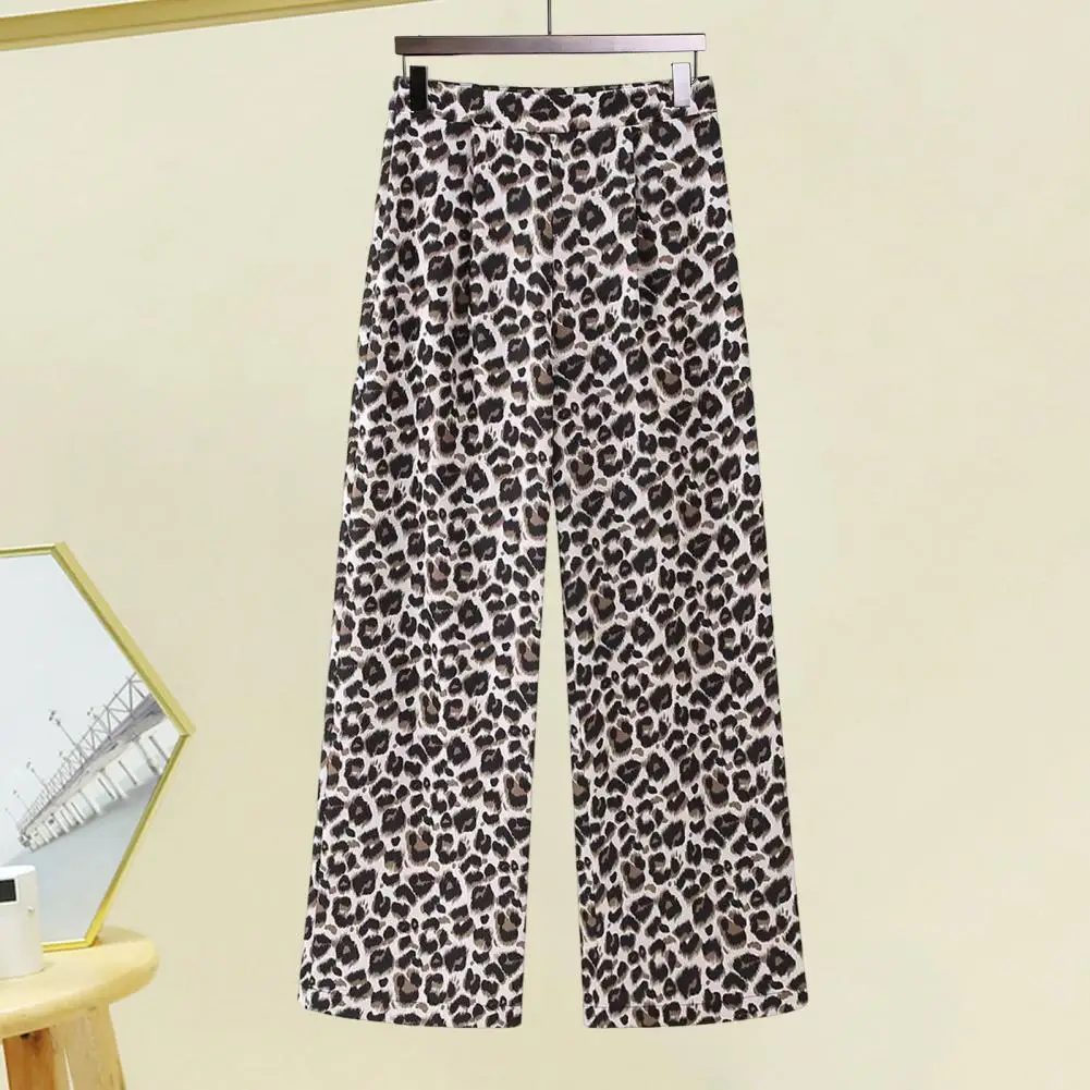 Pantalones largos deportivos para mujer, conjunto de chaleco con cuello en V y cordones, estampado de leopardo, pierna ancha, a la moda