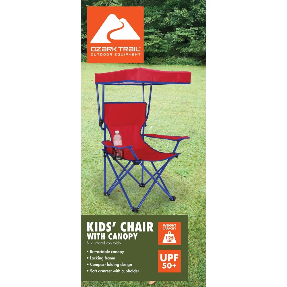 Silla de campamento con dosel para niños, cerradura de seguridad, silla plegable ligera portátil para niños con portavasos, Ideal para playa, patio trasero, Camping