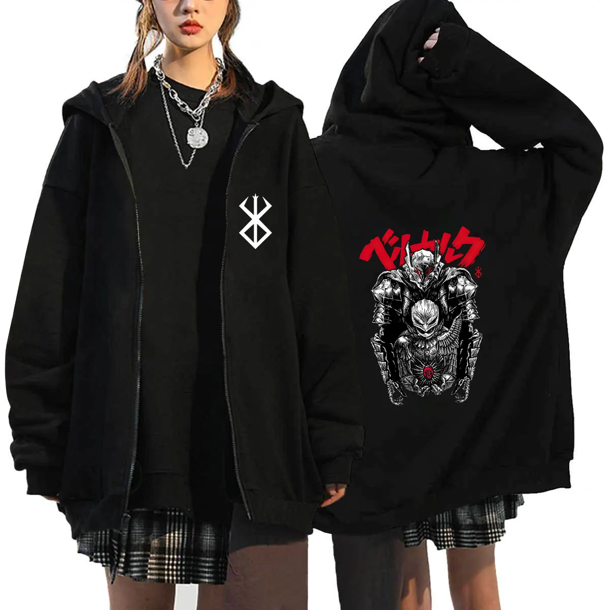 Anime Berserk Zip Hoodies Sweatshirts Oversized Coat Tops Womens Mens Fashion Zipper Cardigan Streetwear Sudaderas Jackets