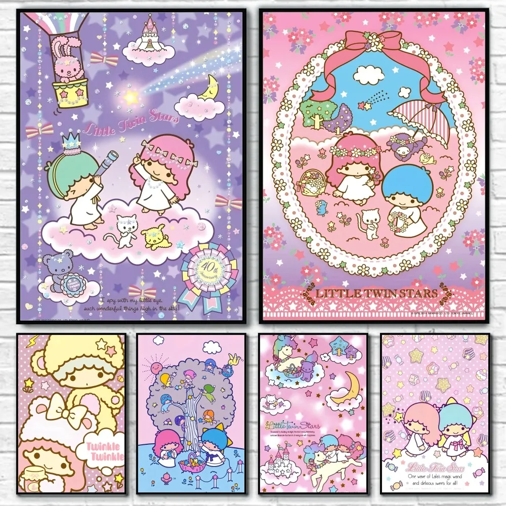 

Little Twin Stars Cute Anime Poster Sticky Wall Art Printing Waterproof Home Living Bed Room Bar Hallway Aesthetic Decor