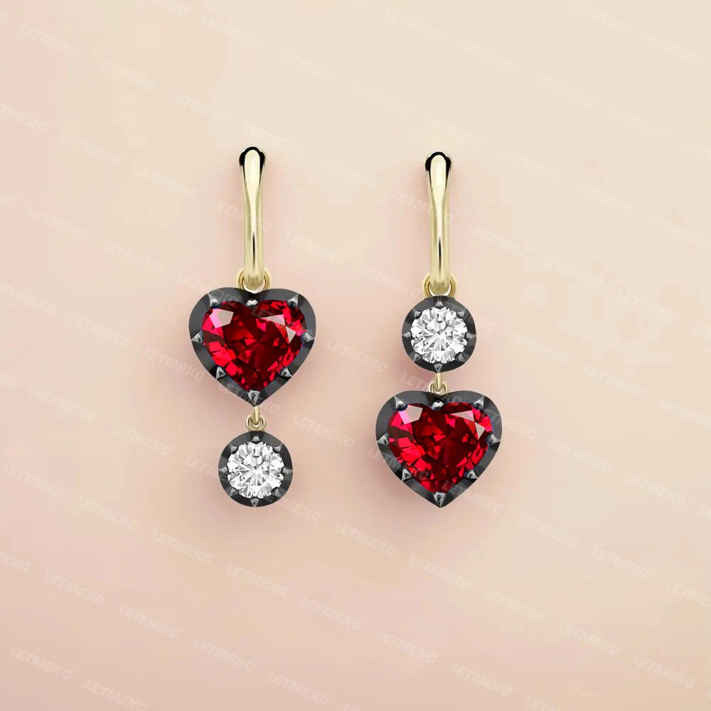 LETMEXC 10K Gold Lab Grown Gemstone Asymmetric Heart-Shaped Hoop Earrings