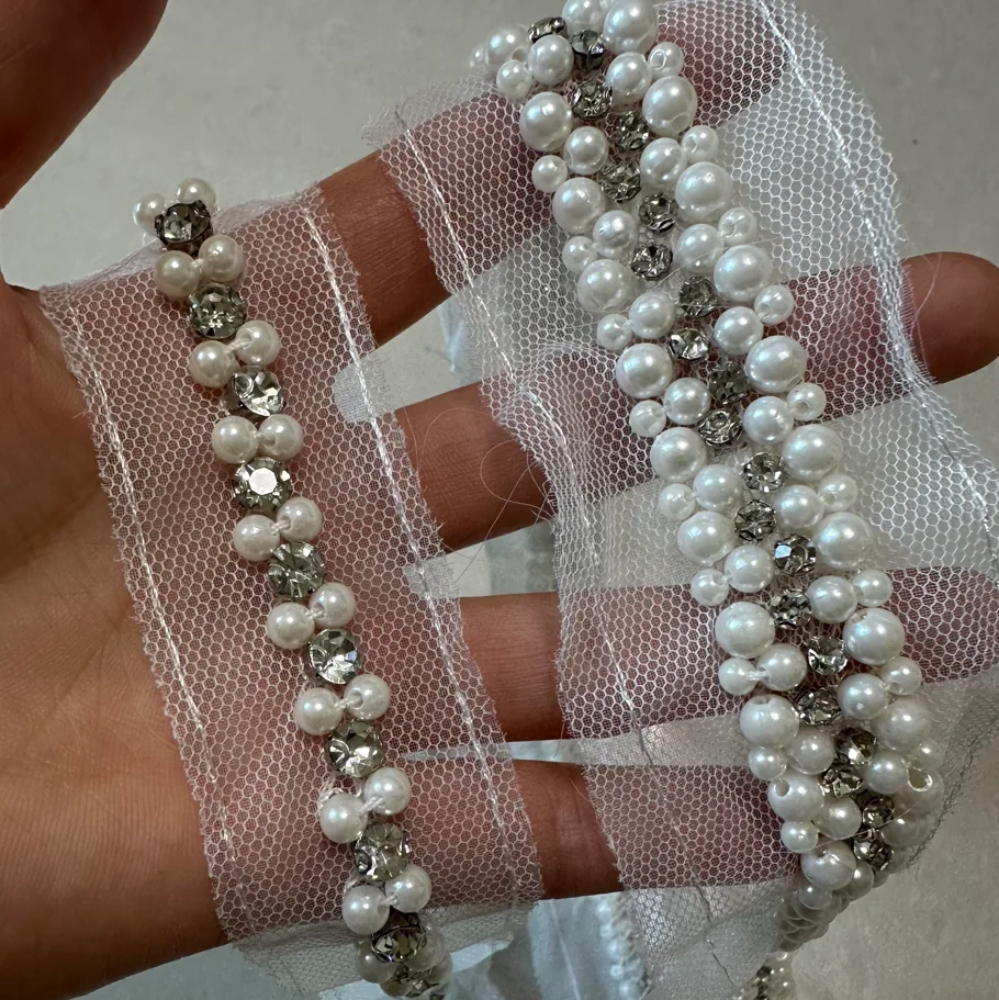 50cm White Crystal Beaded Lace - Crystal Mesh Fabric 评论和价格