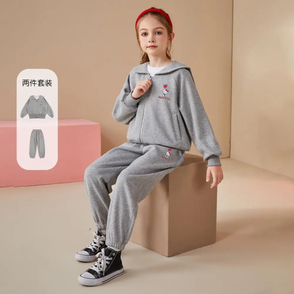 Kawaii Sanrio Hello Kitty Girls Clothing Sets Spring Autumn Kids Cardigan Outfits Hoodie+Pants Tracksuit Children Sport Suit