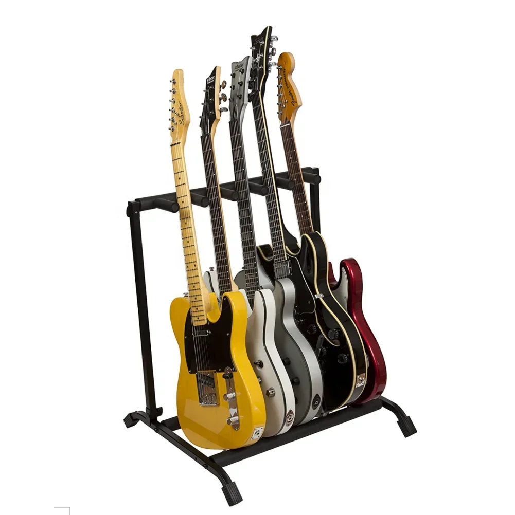 Multi Guitar Stand Rack , Folding 5 Holder Guitar Display Rack Hangers, Portable Floor Guitar Rack with Padded Foam