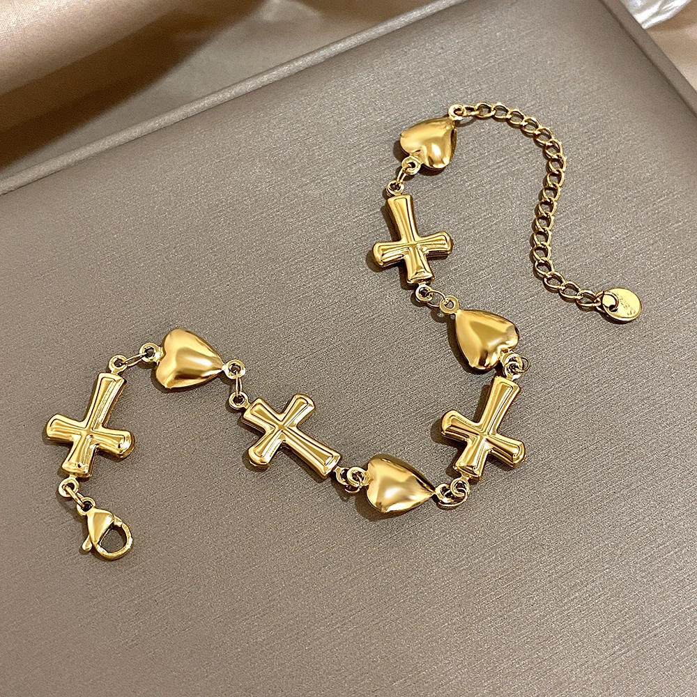 Greatera Women\'s Multiple Bracelet Personality Double-deck Chain Love Pattern Couple Gift Gold Color Stainless Steel Jewelry New