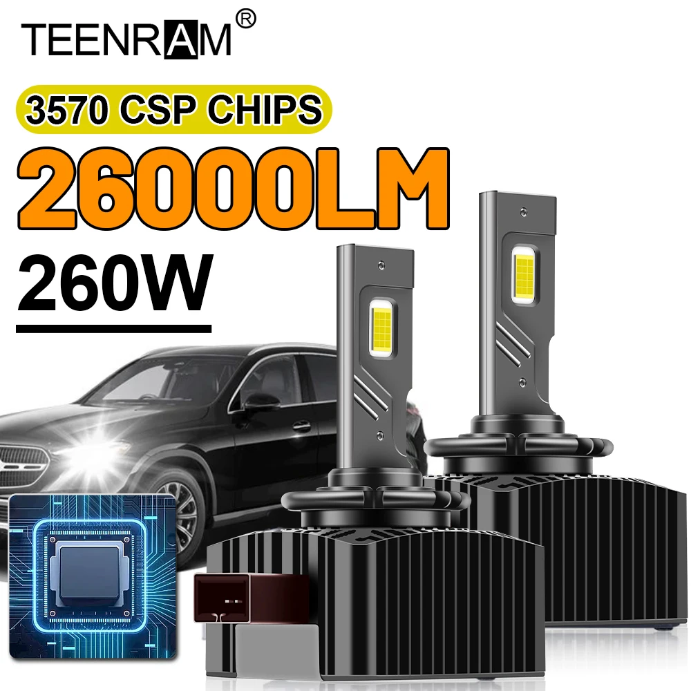 

26000LM D1S HID Xenon Headlight Bulbs 260W Canbus D2S D3S D4S D5S LED Car Lights 12V 6000K White Single Copper Tube Xenon Lamps
