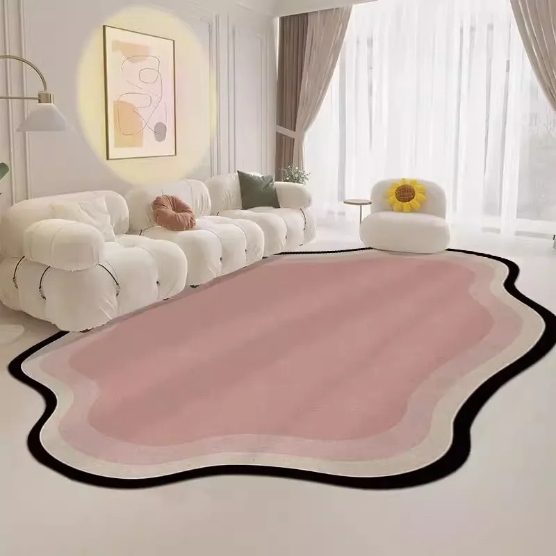 

Living Room Carpet Non-slip Stain-resistant Durable Floor Mat Minimalist Pink Geometric Irregular Rug Large Size Home Decor Mats