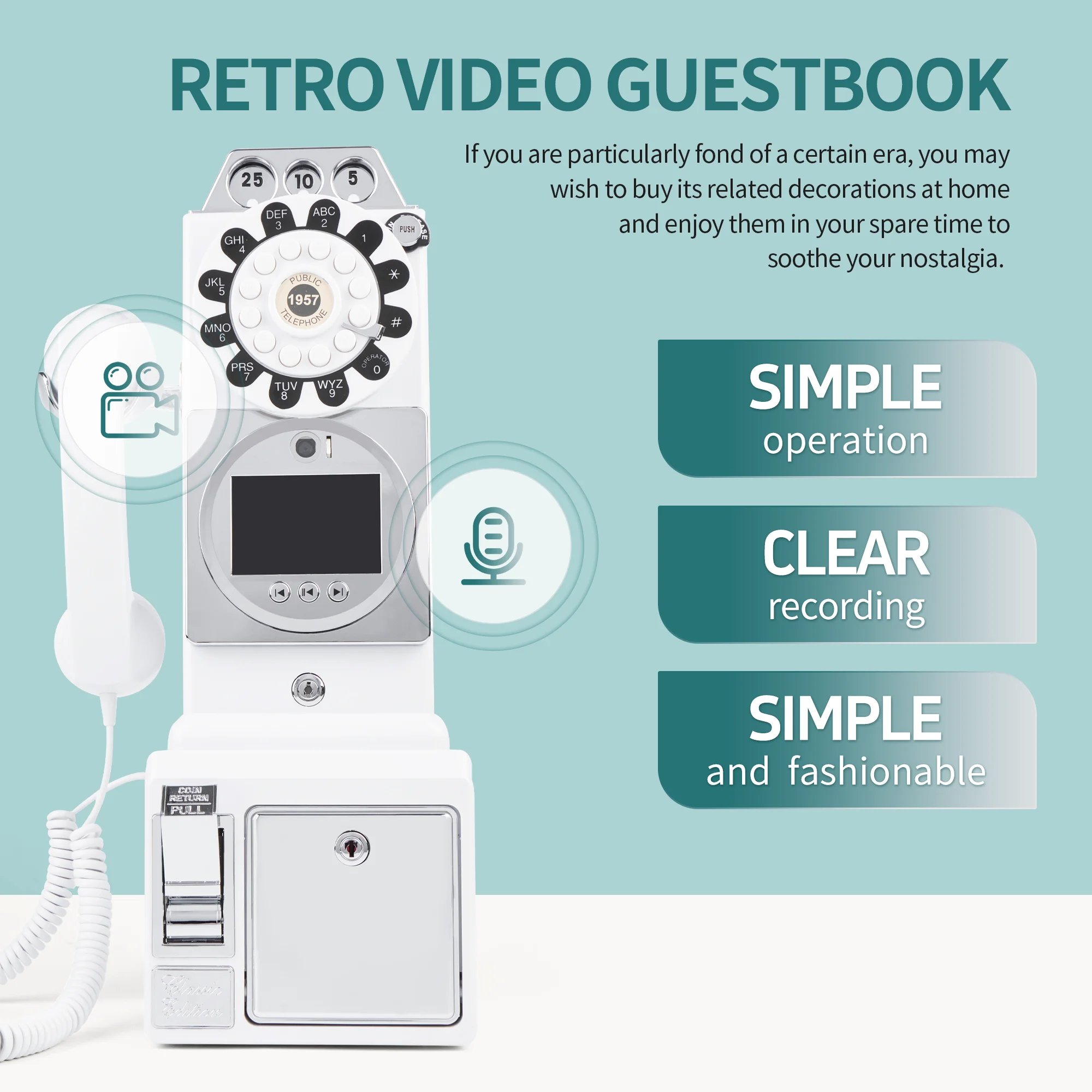 HD Video Message Book Wedding Phone Retro Design Customized Audio Message Book For Wedding Banquet And Party Recording White