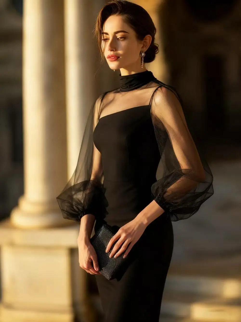 Modische Patchwork-Kleider für Damen, schmal geschnitten, mit Schlitz, Stehkragen, figurbetontes Kleid, Damenkleid, Sommerkleid für Damen – Detail 10