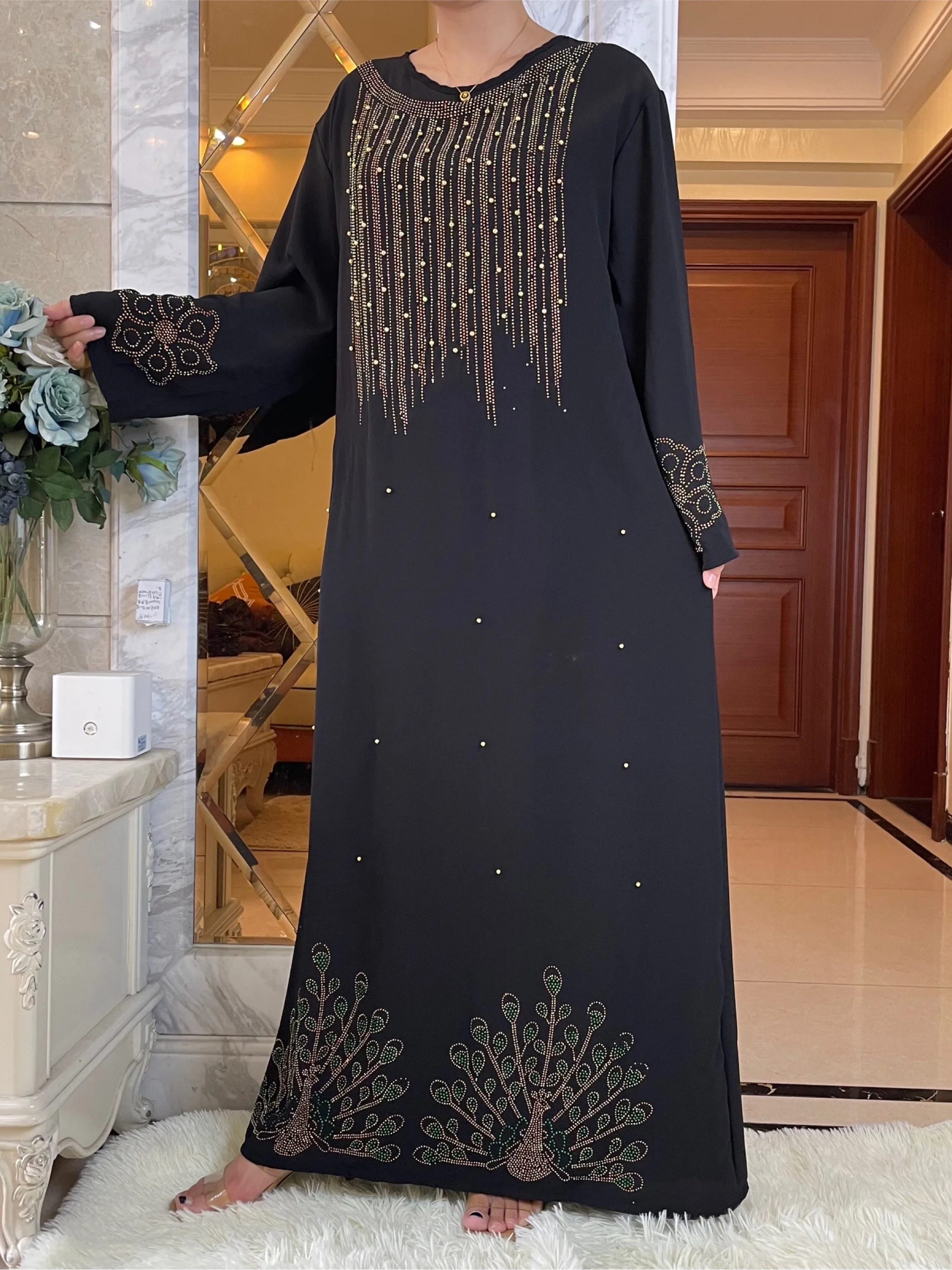 Latest Middle East Ramadan Long Sleeve Black V-neck Abaya Dubai Kimono Kaftan Caftan Turkish Islamic Clothing Muslim For Women