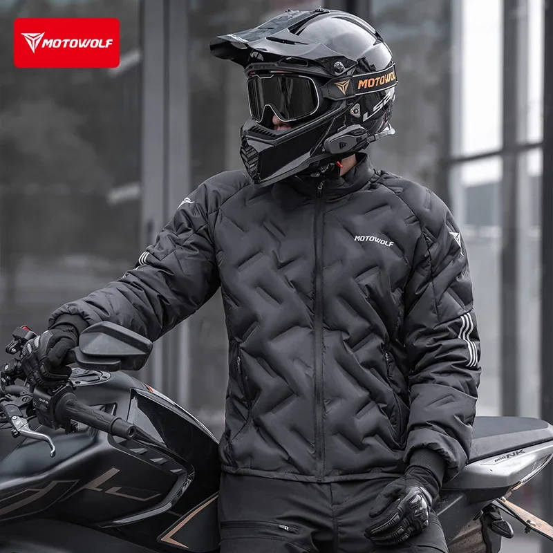 

Motorcycle Down Jacket Winter Waterproof White Duck Down Jacket With Built-in CE Protective Gear Warm Motobike Windproof Jacket