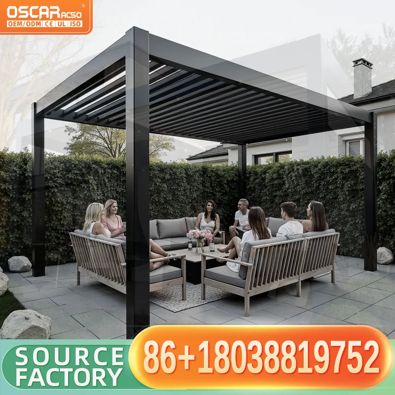 4x4 4x6 4x8 Remote Control Aluminum Louvered Pergola Gazebo for Backyard Garden Outdoor Use pergola
