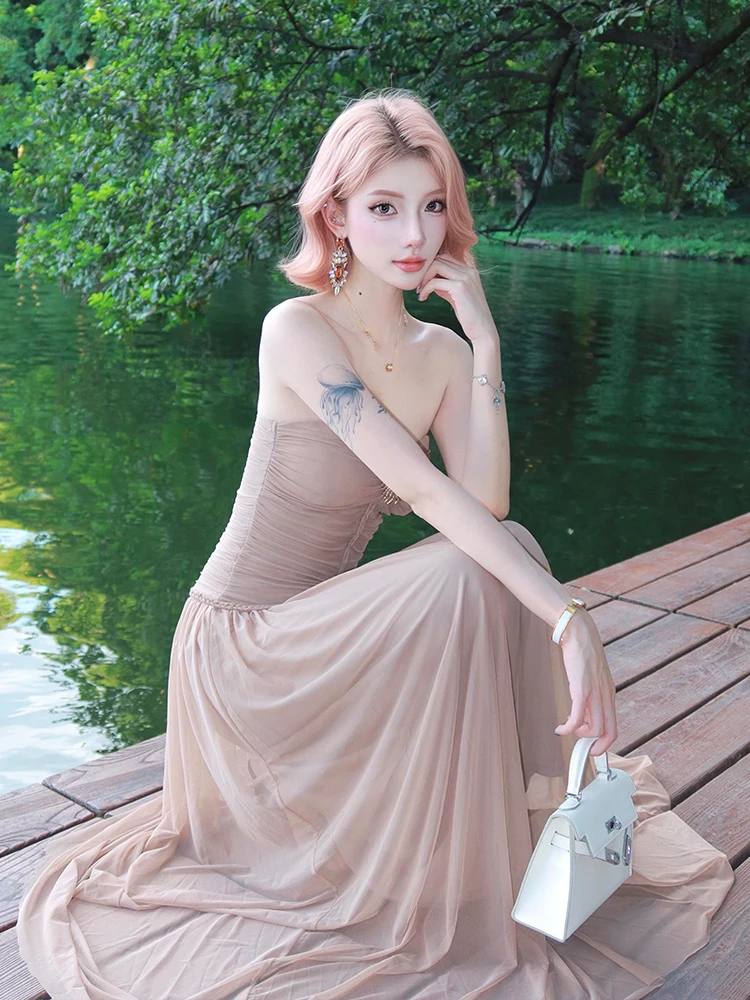 Sexy picante menina strapl longo dr rede um oulder viagem photoaphy roupas simples sle scela midi dr